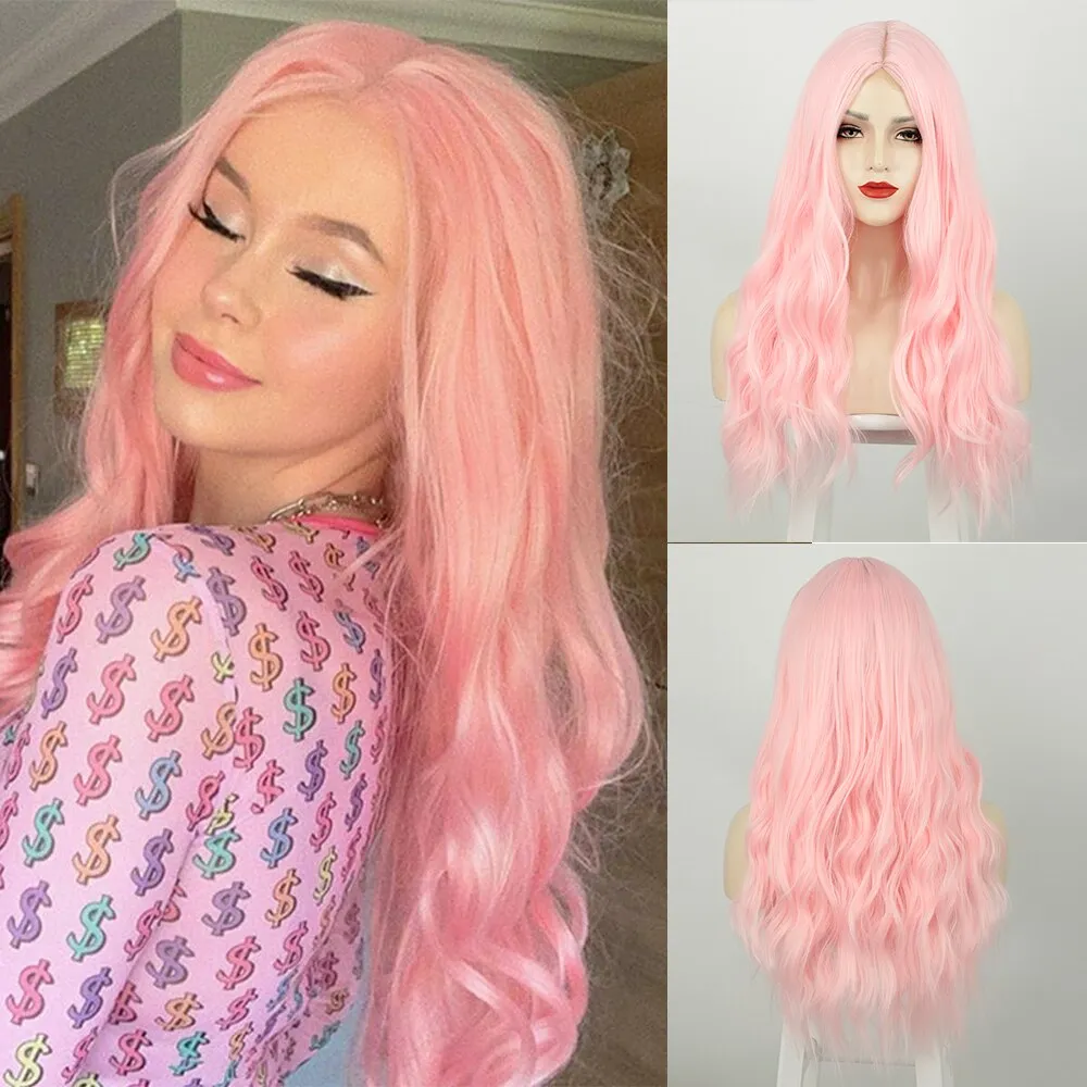 Synthetic Wigs Long Wavy Wigs Middle Part Blonde Wig Cosplay Natural Heat Resistant Synthetic Wigs for Women