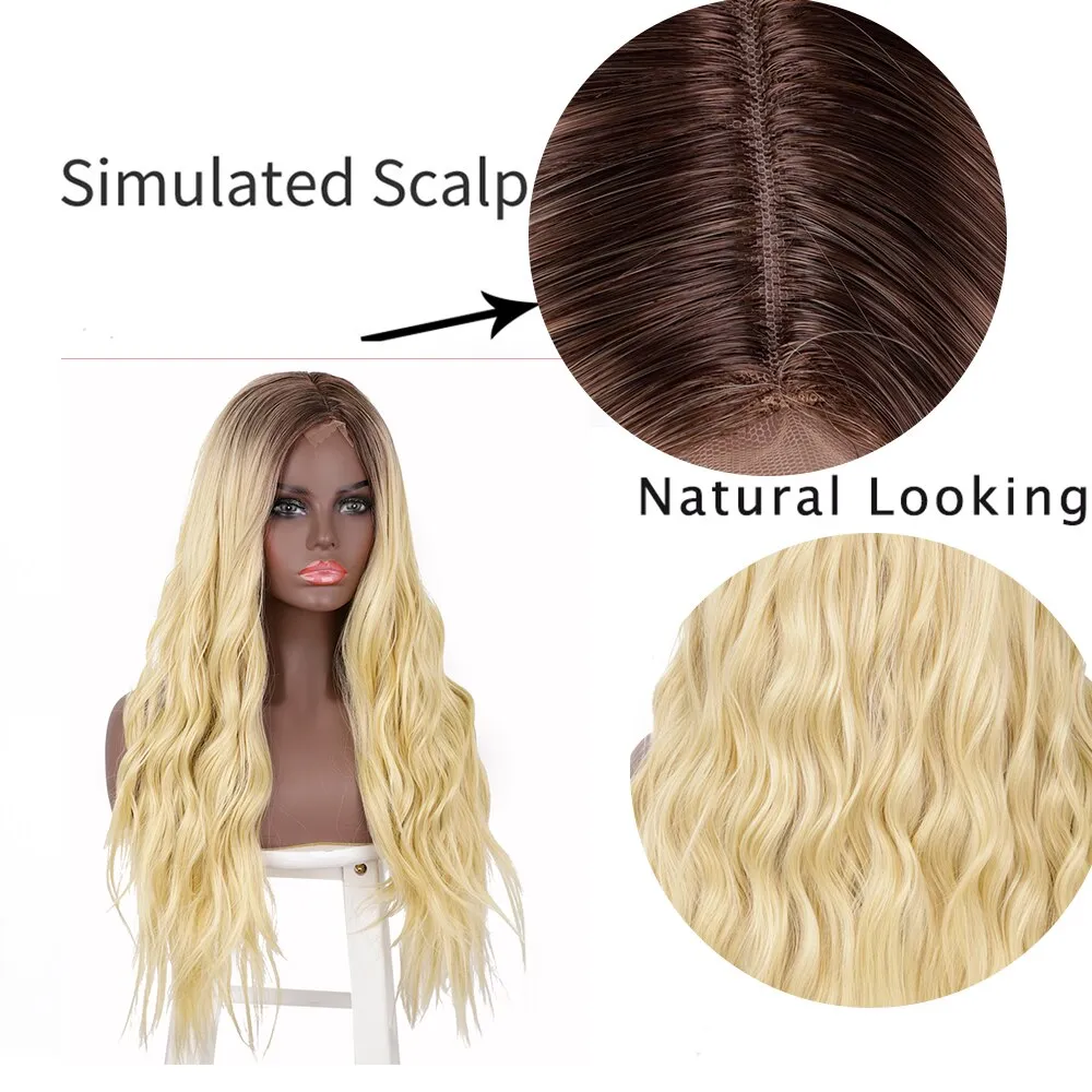 Synthetic Wigs Long Wavy Wigs Middle Part Blonde Wig Cosplay Natural Heat Resistant Synthetic Wigs for Women