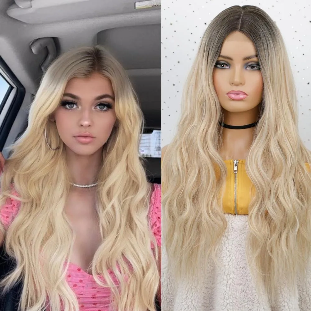 Synthetic Wigs Long Wavy Wigs Middle Part Blonde Wig Cosplay Natural Heat Resistant Synthetic Wigs for Women