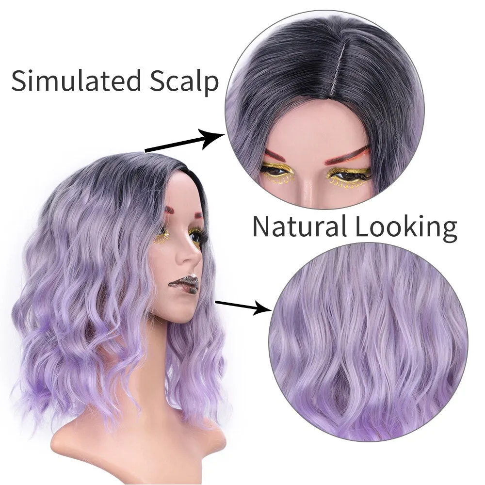 Synthetic Wigs Purple Short Wavy Partial Synthetic Women's Wigs Natural Hairline Full Wigs cosplay wig Red wig