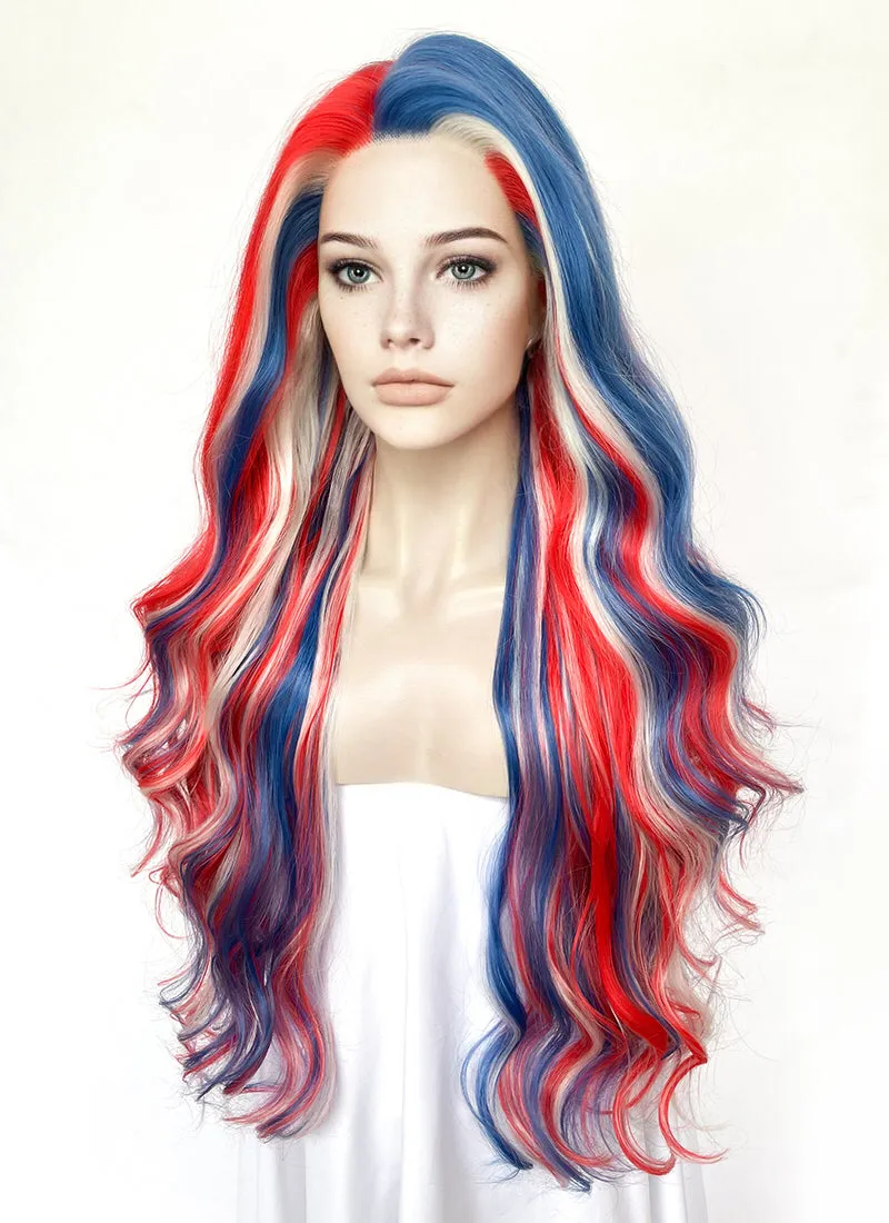 Tri-Tone French Flag Color Wavy Lace Front Synthetic Wig LF5175