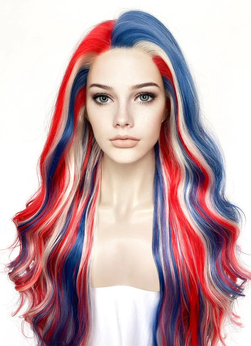 Tri-Tone French Flag Color Wavy Lace Front Synthetic Wig LF5175