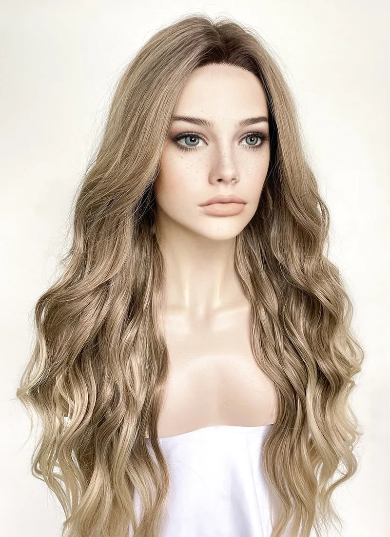 Two Tone Blonde With Dark Roots Wavy Lace Front Synthetic Wig LF3307