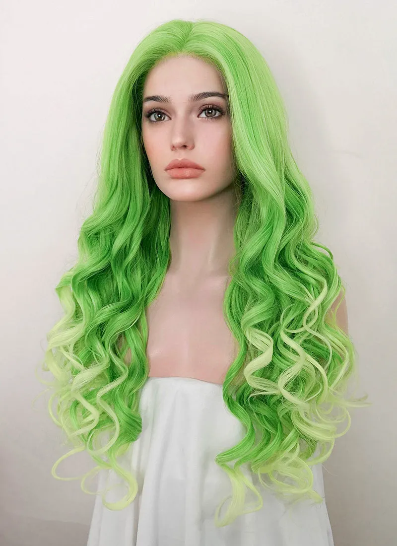 Two Tone Green Wavy Lace Front Synthetic Wig LF5133