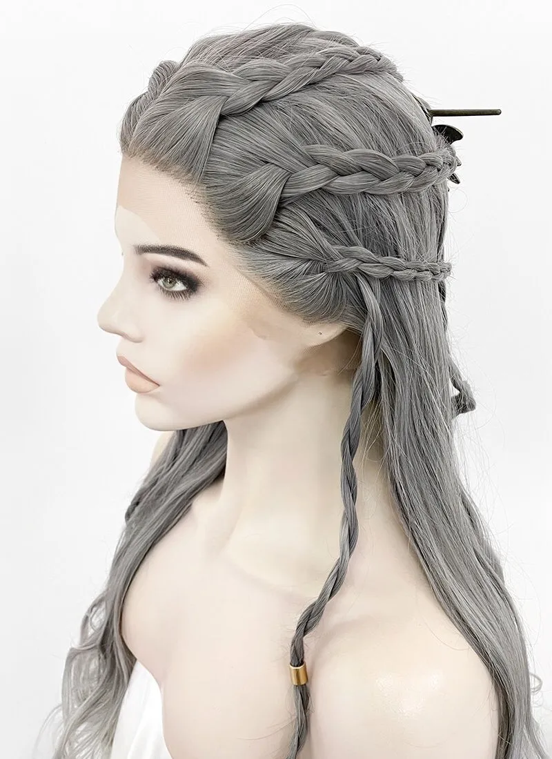 Two Tone Grey Braided Lace Front Synthetic Wig LF2125