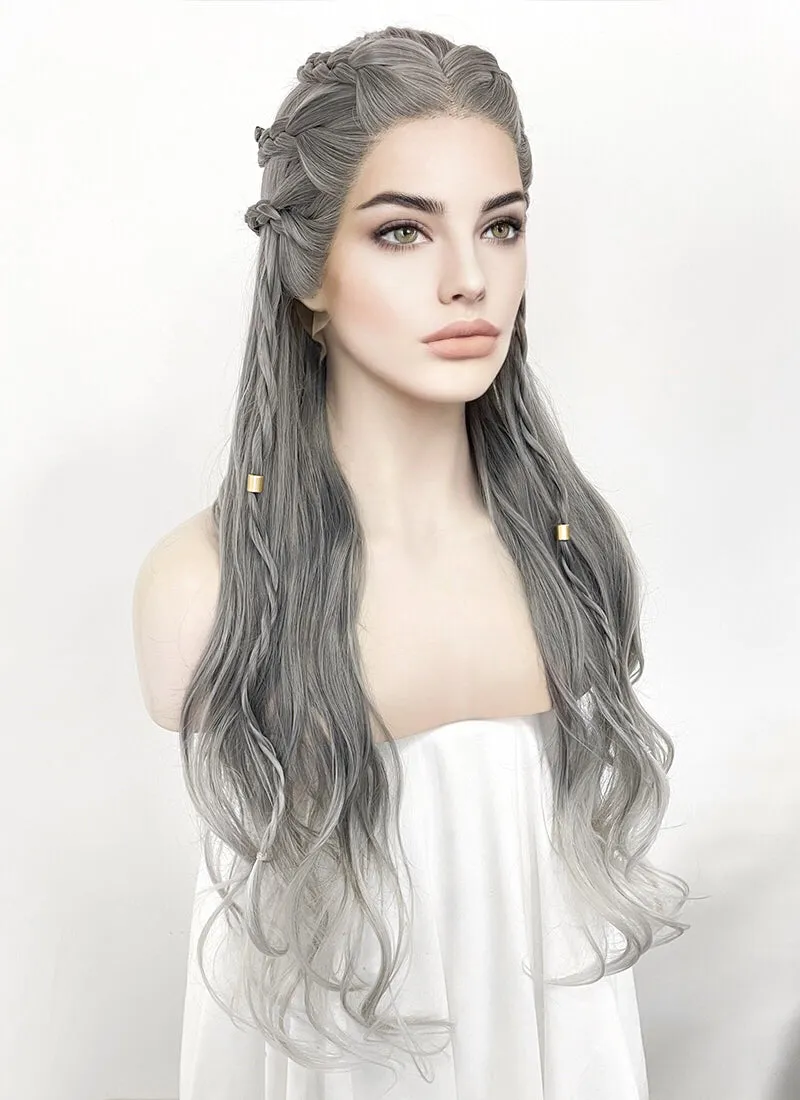 Two Tone Grey Braided Lace Front Synthetic Wig LF2125