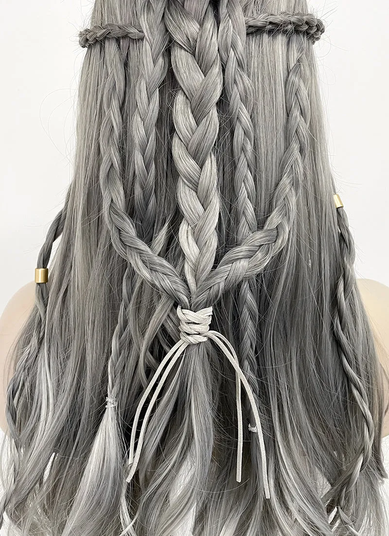 Two Tone Grey Braided Lace Front Synthetic Wig LF2125