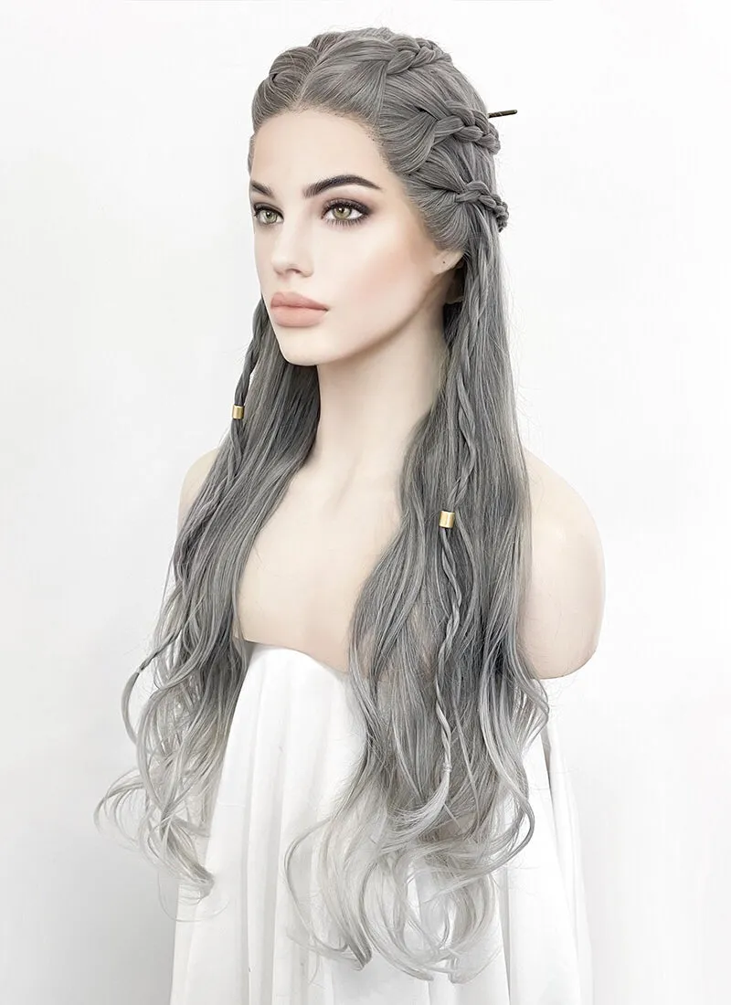 Two Tone Grey Braided Lace Front Synthetic Wig LF2125