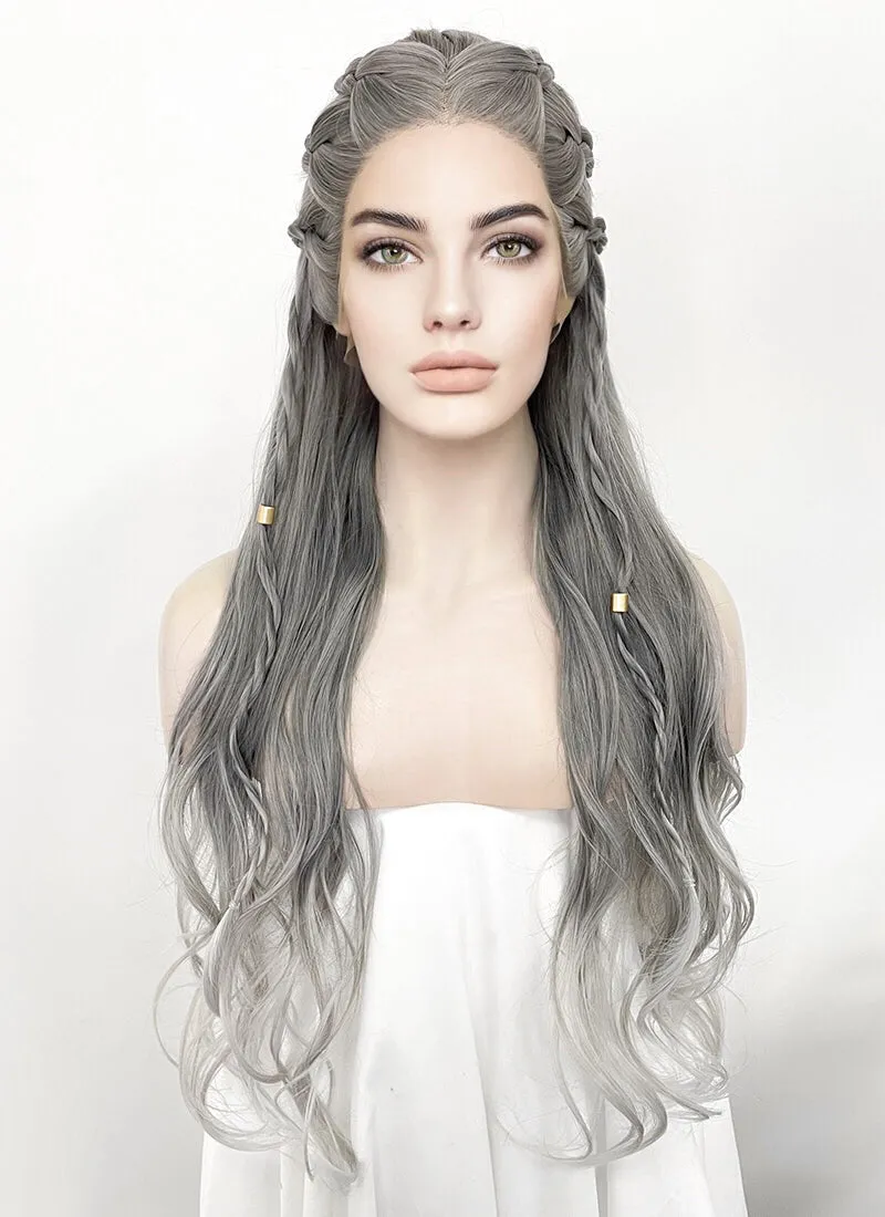 Two Tone Grey Braided Lace Front Synthetic Wig LF2125