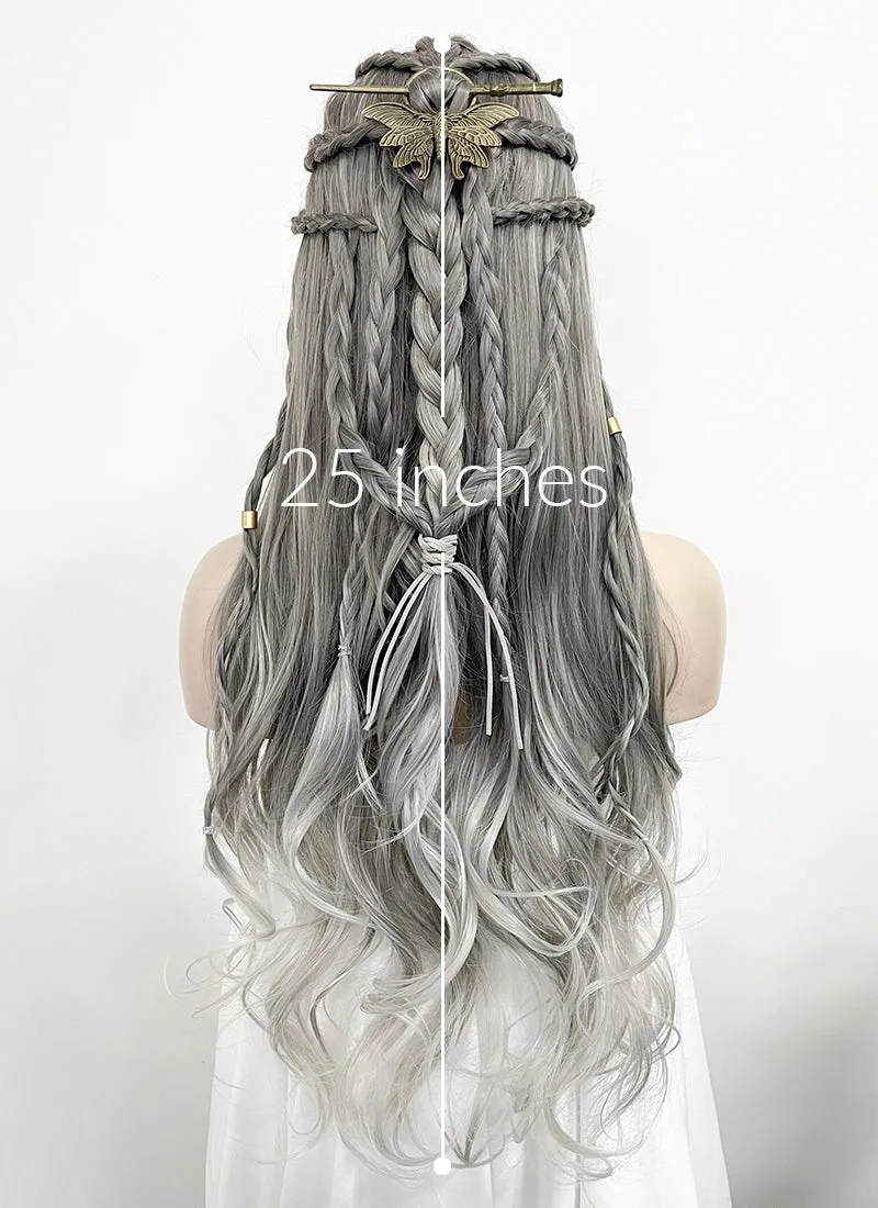 Two Tone Grey Braided Lace Front Synthetic Wig LF2125