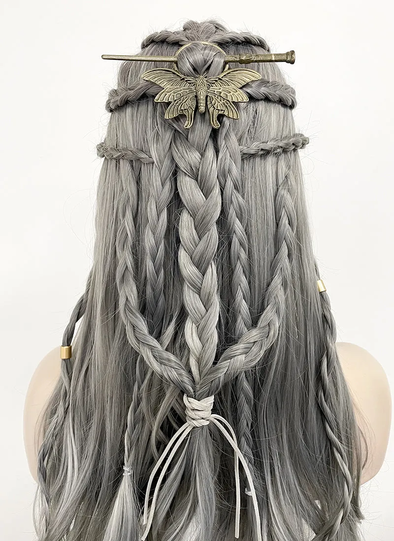 Two Tone Grey Braided Lace Front Synthetic Wig LF2125