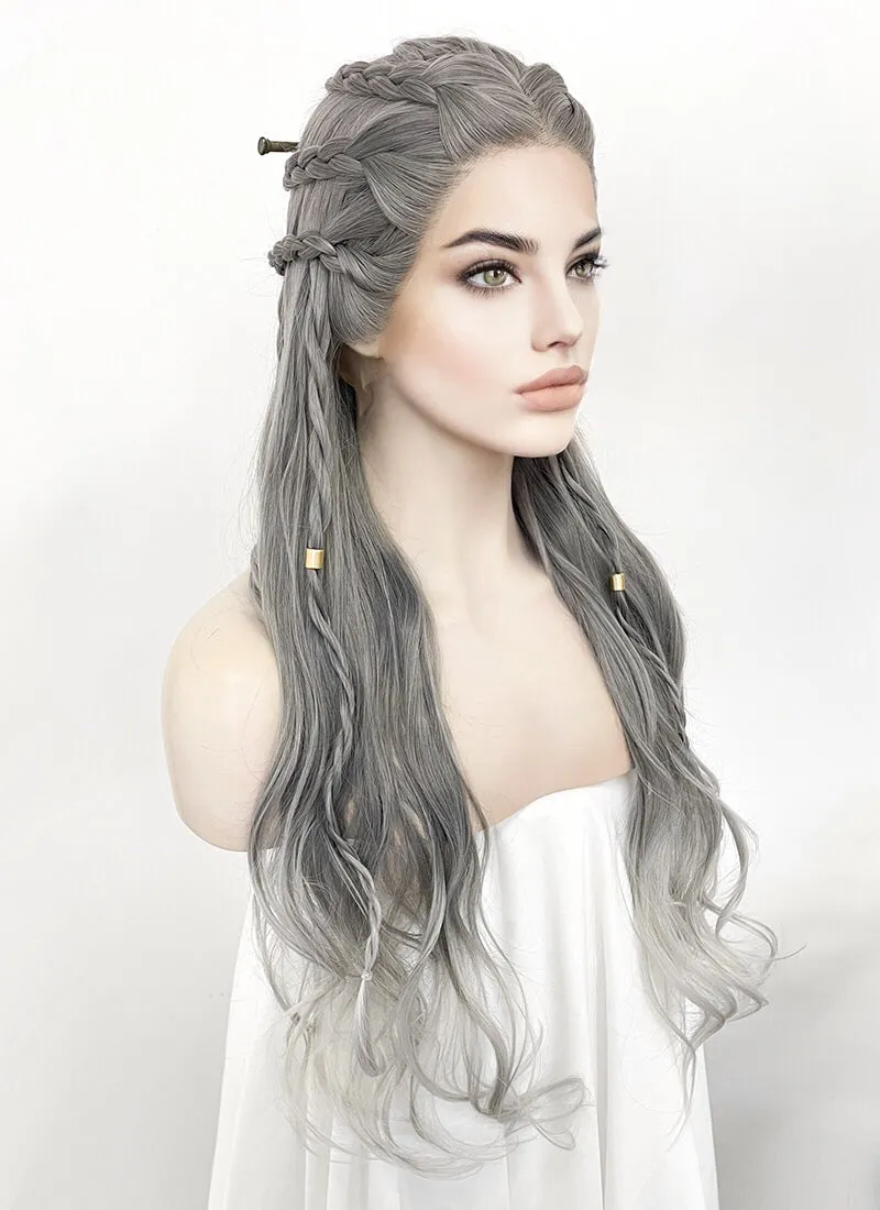 Two Tone Grey Braided Lace Front Synthetic Wig LF2125