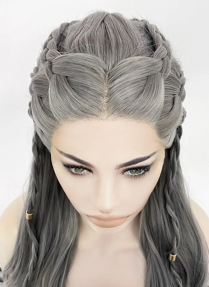 Two Tone Grey Braided Lace Front Synthetic Wig LF2125