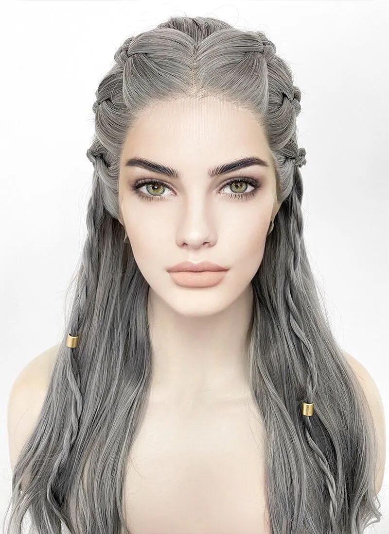 Two Tone Grey Braided Lace Front Synthetic Wig LF2125