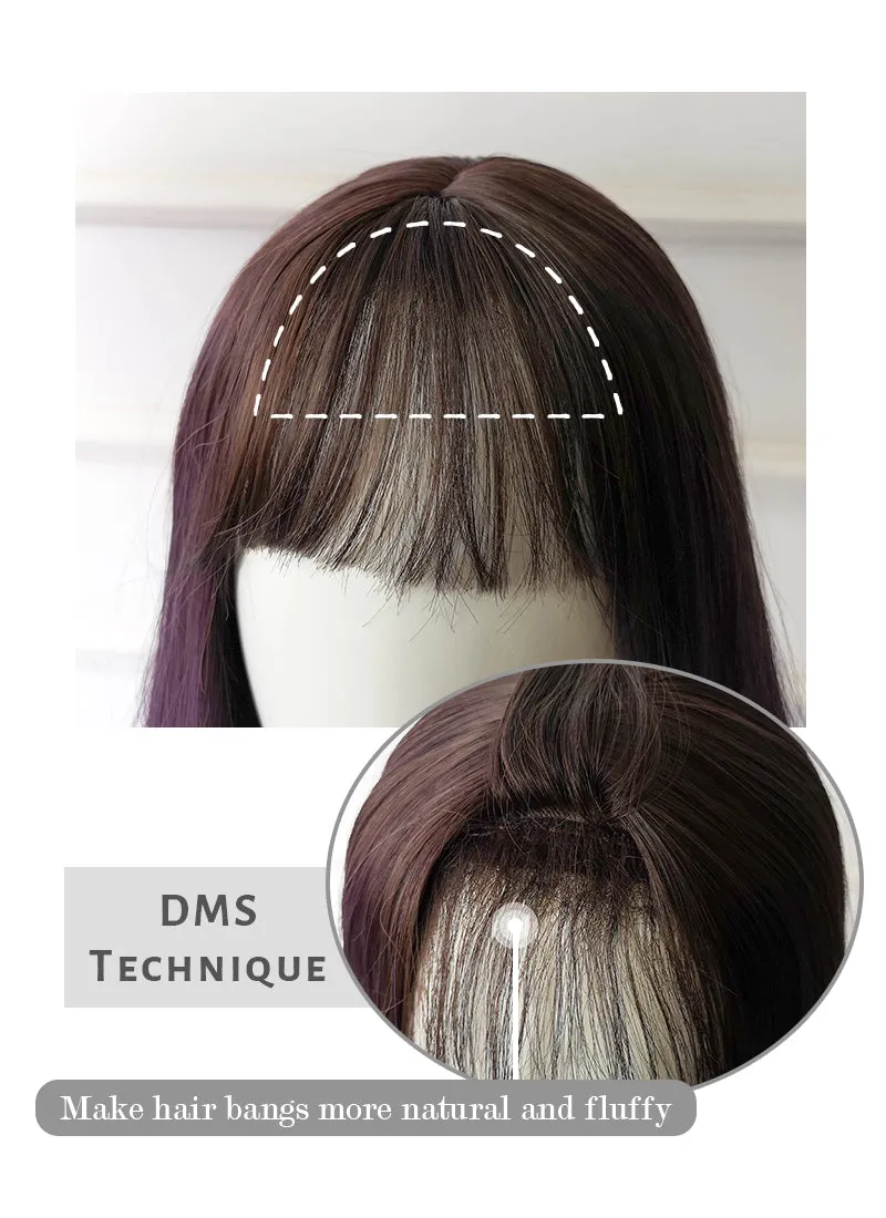 Two Tone Purple With Dark Roots Wavy Synthetic Wig NS068