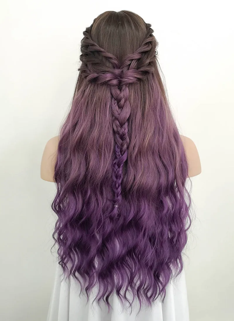 Two Tone Purple With Dark Roots Wavy Synthetic Wig NS068