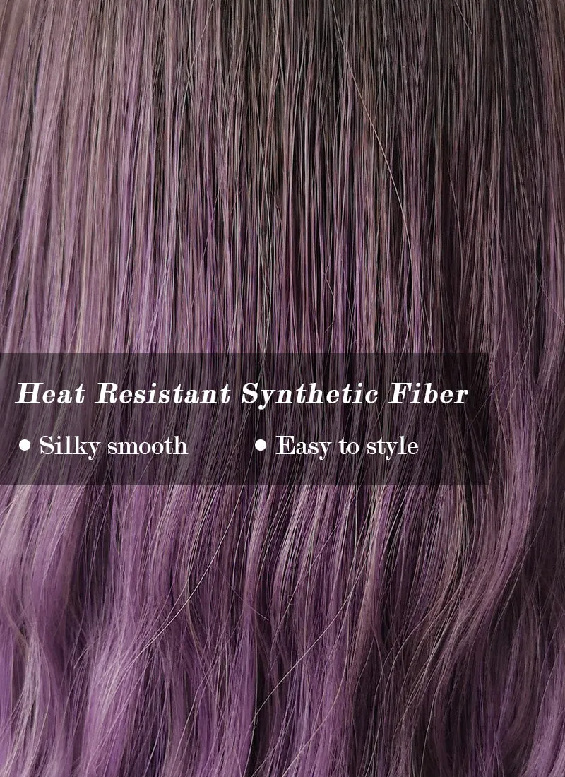 Two Tone Purple With Dark Roots Wavy Synthetic Wig NS068