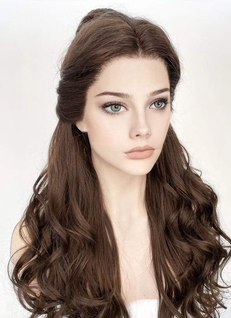 Wavy Dark Brown Braided Belle Beauty and the Beast Lace Front Synthetic Wig LF2028