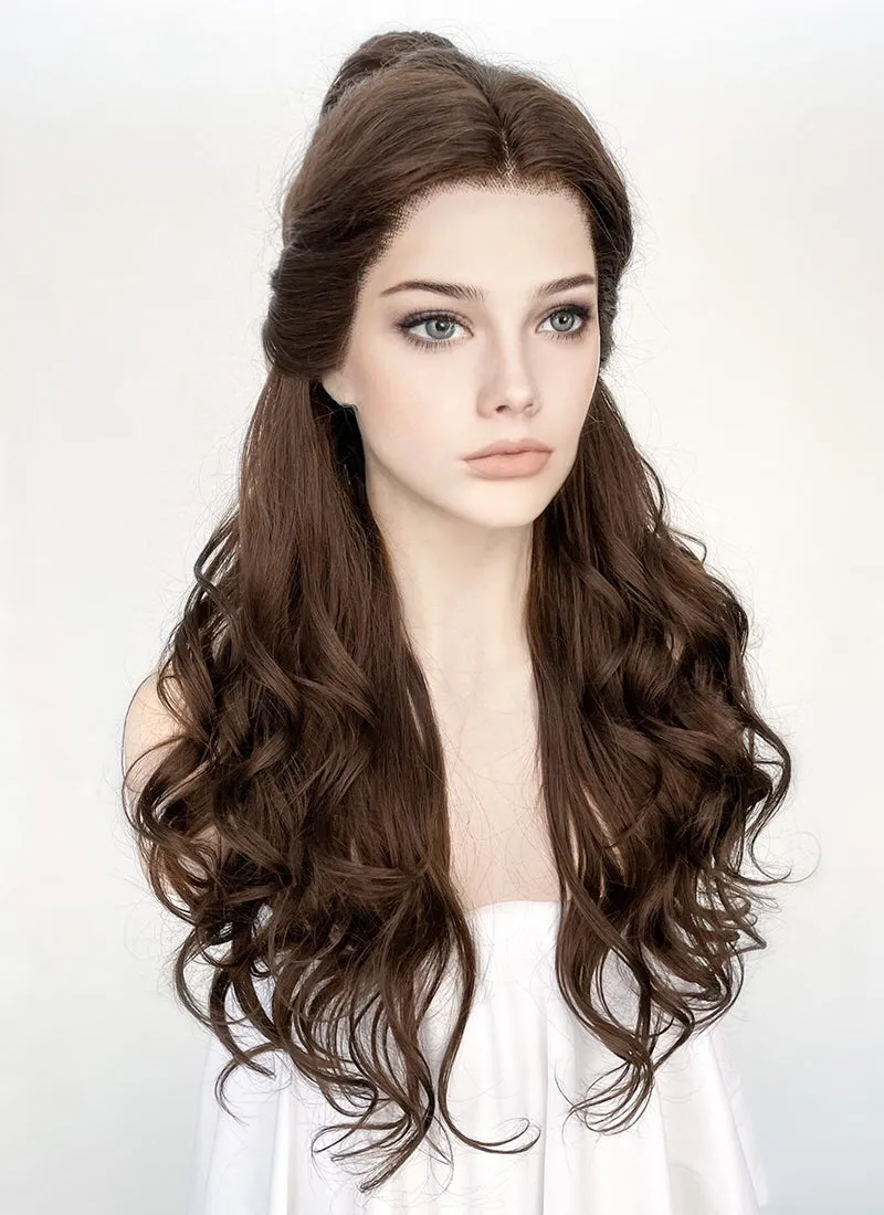 Wavy Dark Brown Braided Belle Beauty and the Beast Lace Front Synthetic Wig LF2028