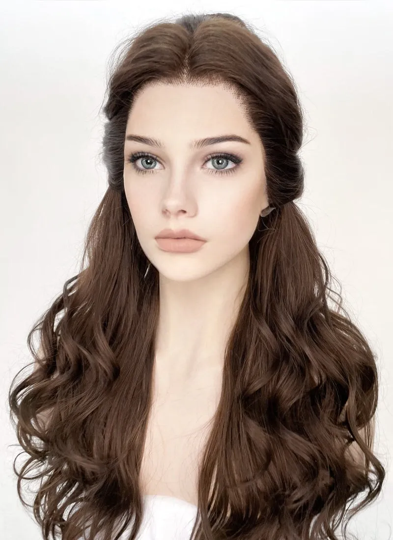 Wavy Dark Brown Braided Belle Beauty and the Beast Lace Front Synthetic Wig LF2028