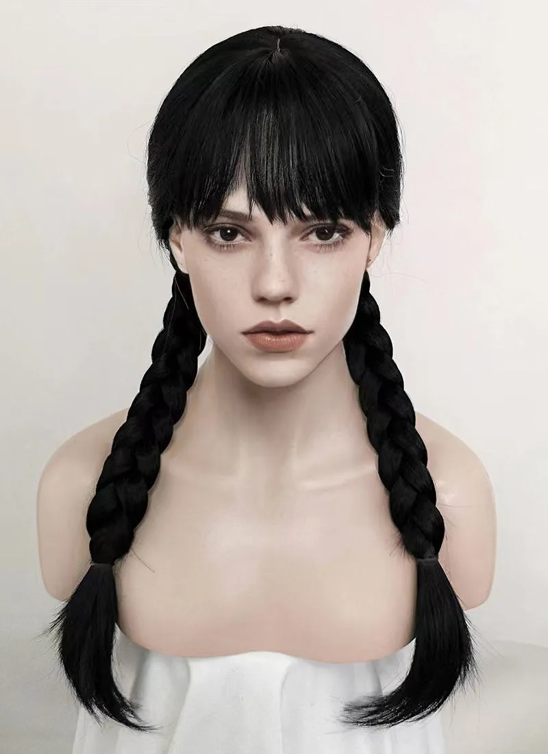 Wednesday Addams Jet Black Synthetic Wig TBZ871A