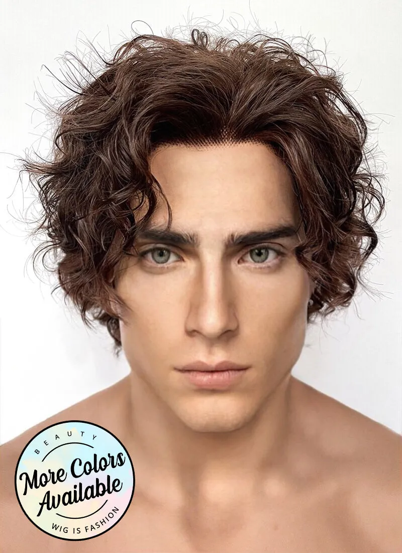 Wonka Timothée Chalamet Brunette Spiral Curly Lace Front Synthetic Hair Men's Wig LF6054