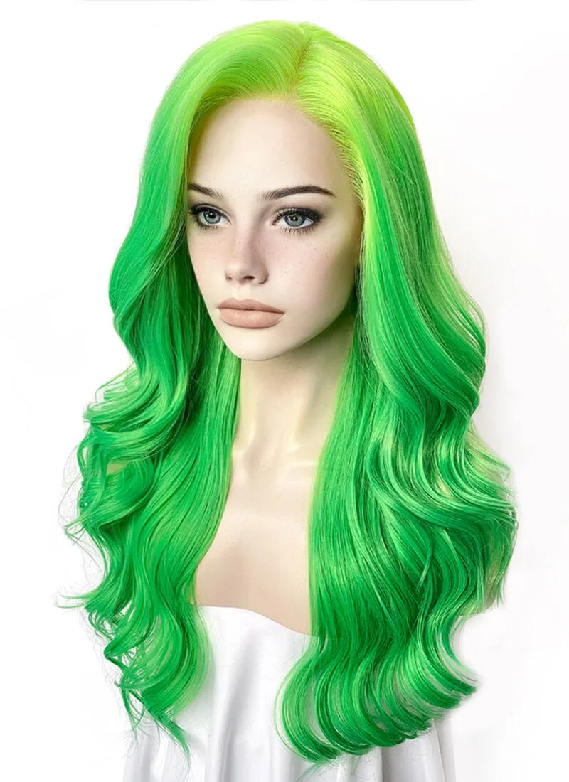 Yellow Green Ombre Wavy Lace Front Synthetic Hair Wig LFK5557