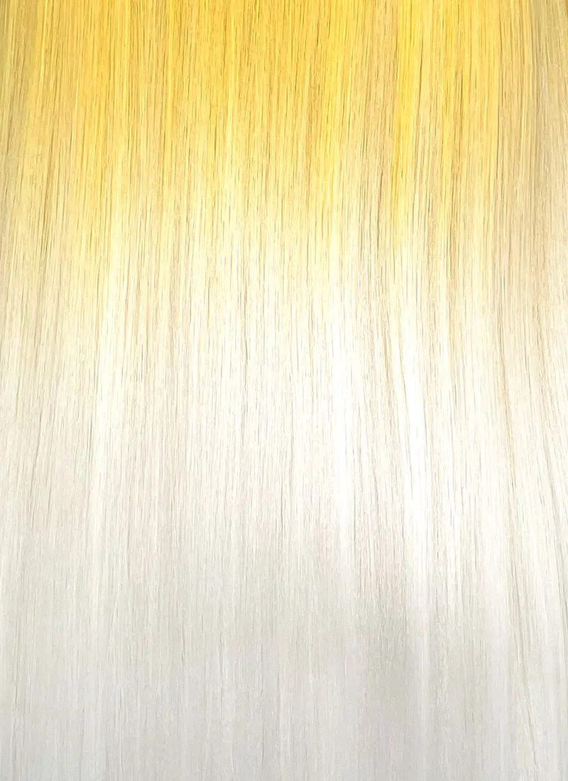 Yellow White Ombre Straight Yaki Lace Front Synthetic Wig LN6026